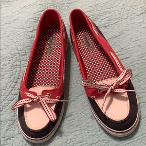 Red white and blue Sperrys